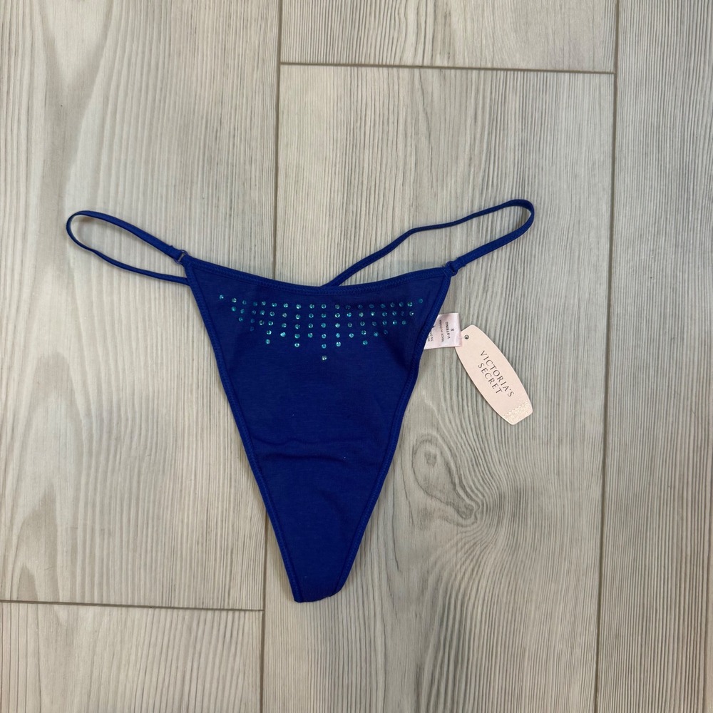 Victoria's Secret Vintage 2000s Cobalt Blue Rhinestone V-String Thong NWT S